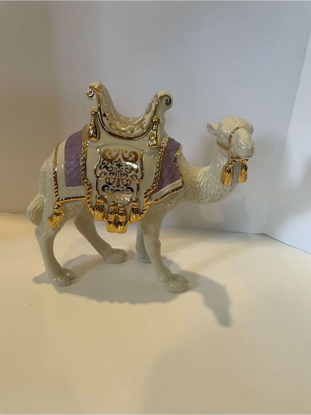 White and Purple Ceramic Camel Figurine with Gold Accents Lenox first blessings